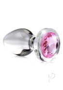 Booty Sparks Pink Gem Glass Anal Plug - Large - Pink/clear